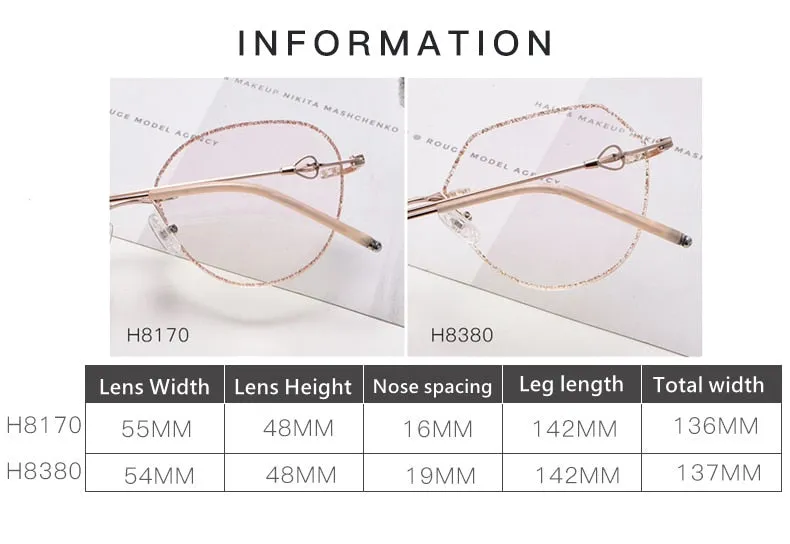 Yimaruili Women's Rimless Alloy Frame Eyeglasses H8170