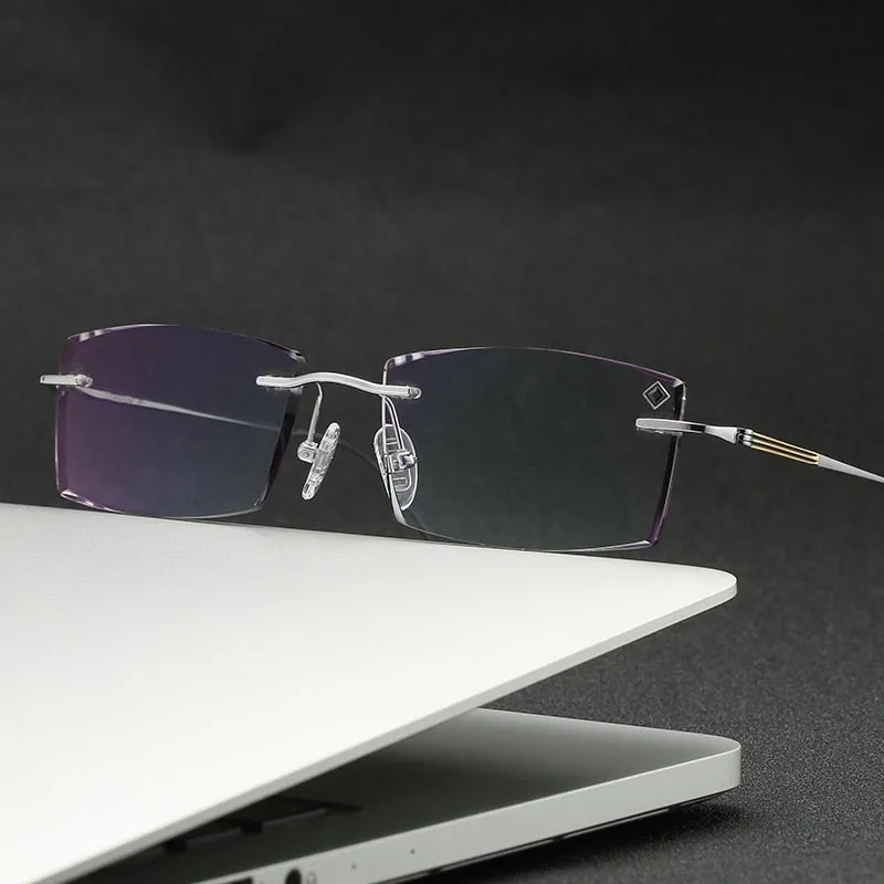 Zirosat 9083 Men's Eyeglasses Titanium Rimless Diamond Trimmed