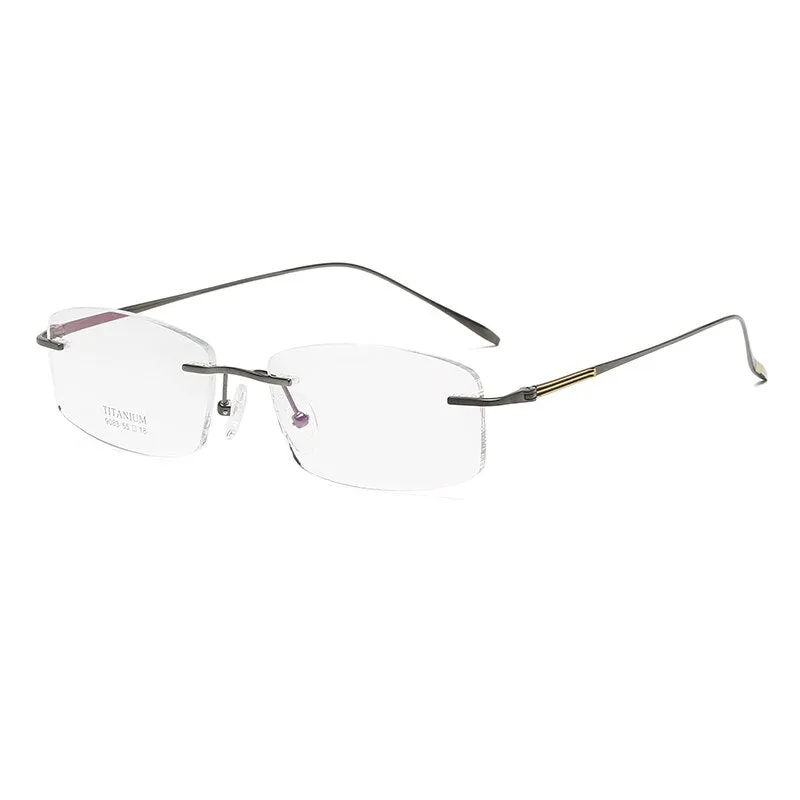 Zirosat 9083 Men's Eyeglasses Titanium Rimless Diamond Trimmed