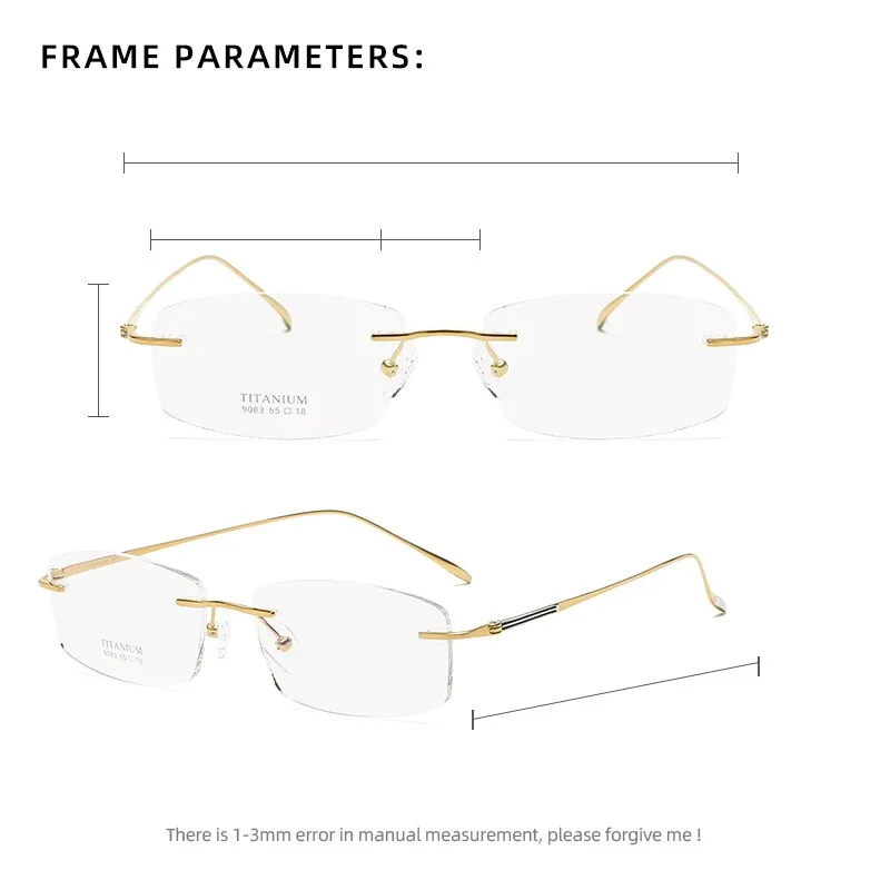 Zirosat 9083 Men's Eyeglasses Titanium Rimless Diamond Trimmed